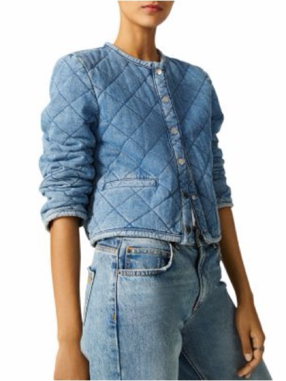 ba&sh Gibus Light Blue Quilted Denim Jacket 2 medium